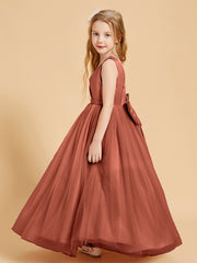 Tulle Junior Bridesmaid Dresses Satin Top Glamourous Bowknot Rust
