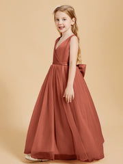 Tulle Junior Bridesmaid Dresses Satin Top Glamourous Bowknot Rust