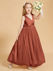 Tulle Junior Bridesmaid Dresses Satin Top Glamourous Bowknot Rust