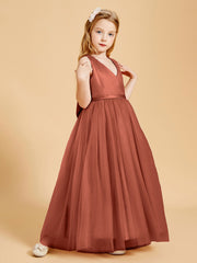 Tulle Junior Bridesmaid Dresses Satin Top Glamourous Bowknot Rust