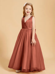 Tulle Junior Bridesmaid Dresses Satin Top Glamourous Bowknot Rust