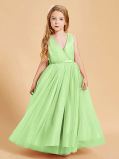 Tulle Junior Bridesmaid Dresses Satin Top Glamourous Bowknot Sage