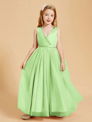 Tulle Junior Bridesmaid Dresses Satin Top Glamourous Bowknot Sage