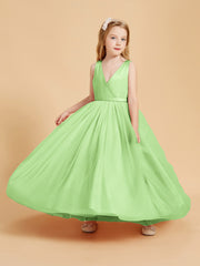 Tulle Junior Bridesmaid Dresses Satin Top Glamourous Bowknot Sage