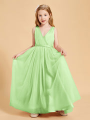 Tulle Junior Bridesmaid Dresses Satin Top Glamourous Bowknot Sage