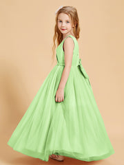 Tulle Junior Bridesmaid Dresses Satin Top Glamourous Bowknot Sage