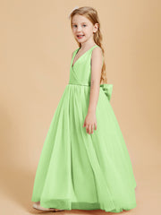 Tulle Junior Bridesmaid Dresses Satin Top Glamourous Bowknot Sage