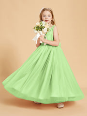 Tulle Junior Bridesmaid Dresses Satin Top Glamourous Bowknot Sage