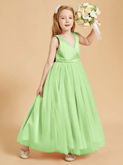 Tulle Junior Bridesmaid Dresses Satin Top Glamourous Bowknot Sage