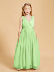 Tulle Junior Bridesmaid Dresses Satin Top Glamourous Bowknot Sage