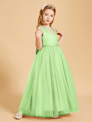 Tulle Junior Bridesmaid Dresses Satin Top Glamourous Bowknot Sage