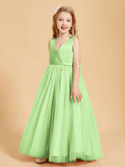 Tulle Junior Bridesmaid Dresses Satin Top Glamourous Bowknot Sage