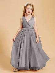 Tulle Junior Bridesmaid Dresses Satin Top Glamourous Bowknot Silver