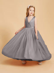 Tulle Junior Bridesmaid Dresses Satin Top Glamourous Bowknot Silver
