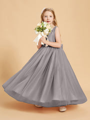 Tulle Junior Bridesmaid Dresses Satin Top Glamourous Bowknot Silver