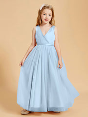 Tulle Junior Bridesmaid Dresses Satin Top Glamourous Bowknot Sky Blue