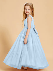 Tulle Junior Bridesmaid Dresses Satin Top Glamourous Bowknot Sky Blue