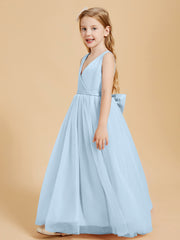 Tulle Junior Bridesmaid Dresses Satin Top Glamourous Bowknot Sky Blue