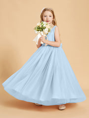 Tulle Junior Bridesmaid Dresses Satin Top Glamourous Bowknot Sky Blue