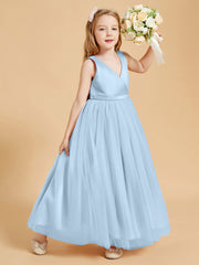 Tulle Junior Bridesmaid Dresses Satin Top Glamourous Bowknot Sky Blue