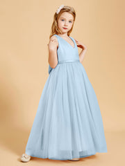 Tulle Junior Bridesmaid Dresses Satin Top Glamourous Bowknot Sky Blue