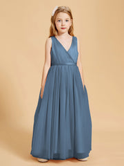 Tulle Junior Bridesmaid Dresses Satin Top Glamourous Bowknot Slate Blue