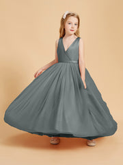 Tulle Junior Bridesmaid Dresses Satin Top Glamourous Bowknot Steel Grey