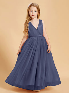 Tulle Junior Bridesmaid Dresses Satin Top Glamourous Bowknot Stormy