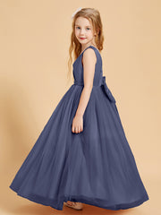 Tulle Junior Bridesmaid Dresses Satin Top Glamourous Bowknot Stormy