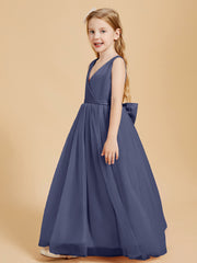 Tulle Junior Bridesmaid Dresses Satin Top Glamourous Bowknot Stormy