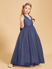 Tulle Junior Bridesmaid Dresses Satin Top Glamourous Bowknot Stormy