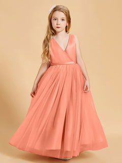 Tulle Junior Bridesmaid Dresses Satin Top Glamourous Bowknot Sunset