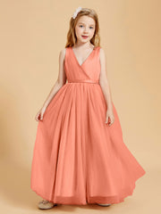 Tulle Junior Bridesmaid Dresses Satin Top Glamourous Bowknot Sunset