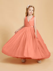 Tulle Junior Bridesmaid Dresses Satin Top Glamourous Bowknot Sunset