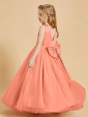 Tulle Junior Bridesmaid Dresses Satin Top Glamourous Bowknot Sunset