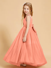 Tulle Junior Bridesmaid Dresses Satin Top Glamourous Bowknot Sunset