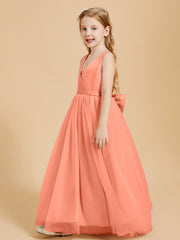 Tulle Junior Bridesmaid Dresses Satin Top Glamourous Bowknot Sunset