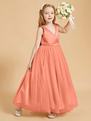 Tulle Junior Bridesmaid Dresses Satin Top Glamourous Bowknot Sunset