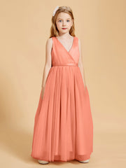Tulle Junior Bridesmaid Dresses Satin Top Glamourous Bowknot Sunset