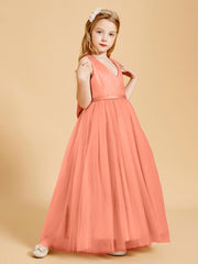 Tulle Junior Bridesmaid Dresses Satin Top Glamourous Bowknot Sunset