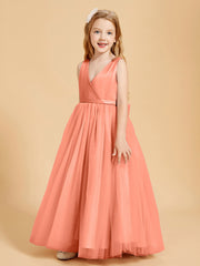 Tulle Junior Bridesmaid Dresses Satin Top Glamourous Bowknot Sunset