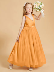 Tulle Junior Bridesmaid Dresses Satin Top Glamourous Bowknot Tangerine