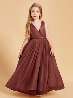 Tulle Junior Bridesmaid Dresses Satin Top Glamourous Bowknot Terracotta