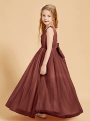Tulle Junior Bridesmaid Dresses Satin Top Glamourous Bowknot Terracotta