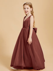 Tulle Junior Bridesmaid Dresses Satin Top Glamourous Bowknot Terracotta