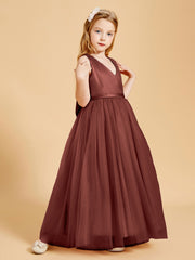Tulle Junior Bridesmaid Dresses Satin Top Glamourous Bowknot Terracotta