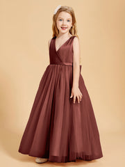 Tulle Junior Bridesmaid Dresses Satin Top Glamourous Bowknot Terracotta