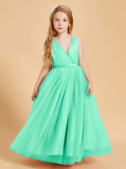 Tulle Junior Bridesmaid Dresses Satin Top Glamourous Bowknot Turquoise