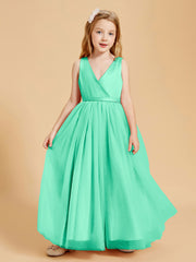 Tulle Junior Bridesmaid Dresses Satin Top Glamourous Bowknot Turquoise