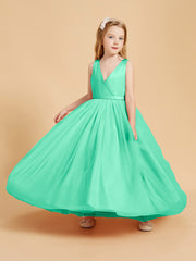 Tulle Junior Bridesmaid Dresses Satin Top Glamourous Bowknot Turquoise